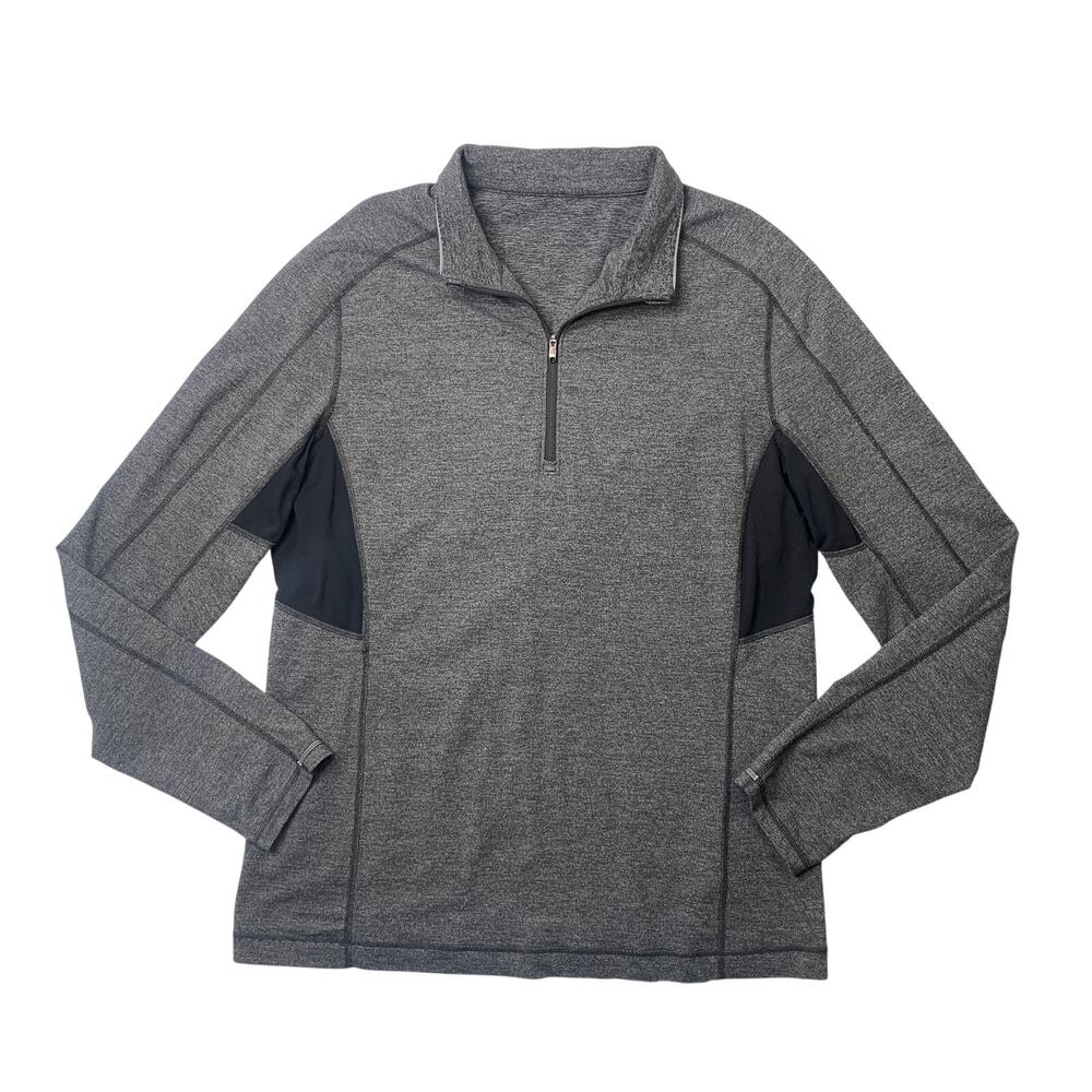 Lululemon Shirt Mens XL Gray 1/4 Zip Long Sleeve Heathered Thumbholes Sweat Wick